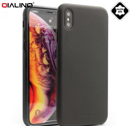 APPLE IPhone XS Max 6.5 QIALINO műanyag telefonvédő (valódi bőrbevonat, sima felületű) FEKETE	
