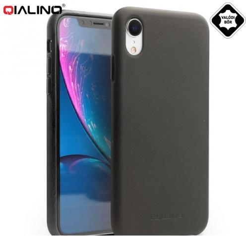 APPLE IPhone XR 6.1 QIALINO műanyag telefonvédő (valódi bőrbevonat, sima felületű) FEKETE	