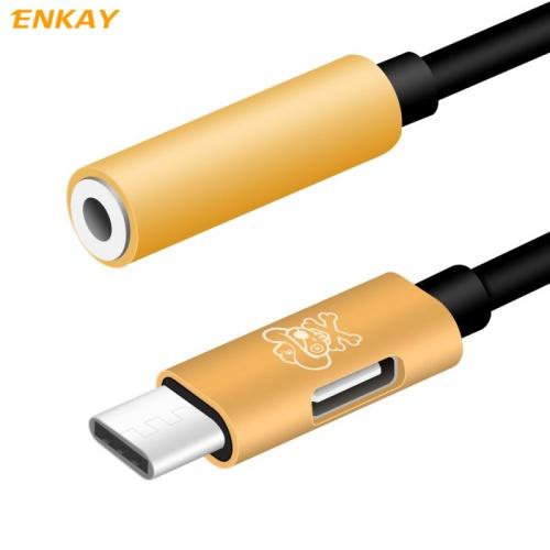 Audió adapter (elosztó, Type-C / Type-C, 3.5mm jack aljzat) ARANY	