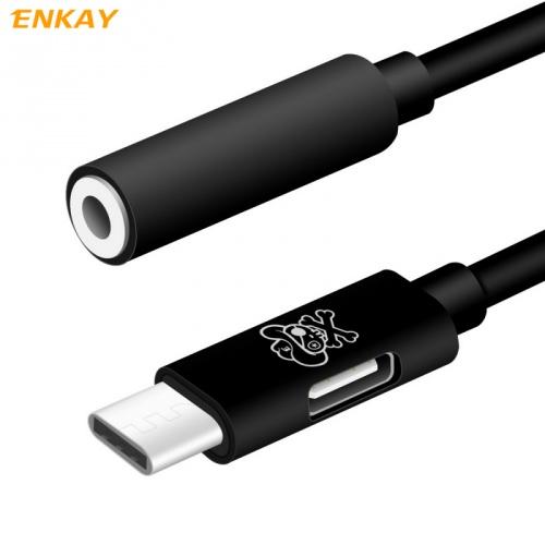 Audió adapter (elosztó, Type-C / Type-C, 3.5mm jack aljzat) FEKETE	