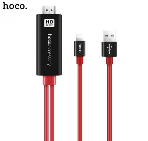 HOCO UA4 TV / HDMI adapter kábel, (lightning 8 pin, USB) FEKETE / PIROS	