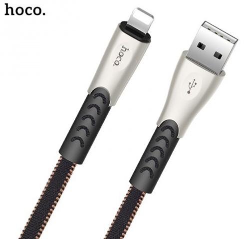 HOCO U48 adatátvitel adatkábel és töltő (lightning 8 pin, 120 cm, gyorstöltés támogatás, szőtt / cipőfűző minta) FEKETE