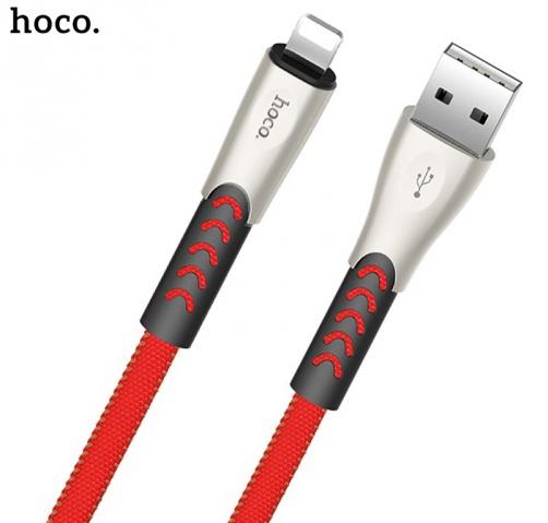 HOCO U48 adatátvitel adatkábel és töltő (lightning 8 pin, 120 cm, gyorstöltés támogatás, szőtt / cipőfűző minta) PIROS