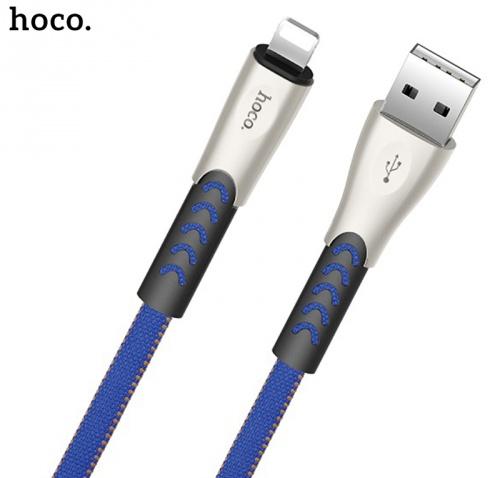 HOCO U48 adatátvitel adatkábel és töltő (lightning 8 pin, 120 cm, gyorstöltés támogatás, cipőfűző minta) SÖTÉTKÉK