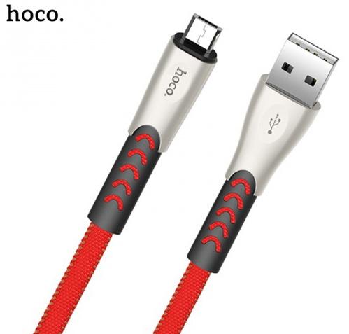 HOCO U48 adatátvitel adatkábel és töltő (microUSB, 120 cm, gyorstöltés támogatás, szőtt / cipőfűző minta) PIROS
