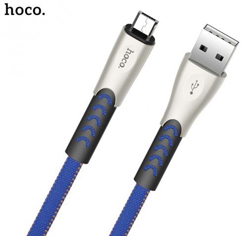 HOCO U48 adatátvitel adatkábel és töltő (microUSB, 120 cm, gyorstöltés támogatás, szőtt / cipőfűző minta) SÖTÉTKÉK