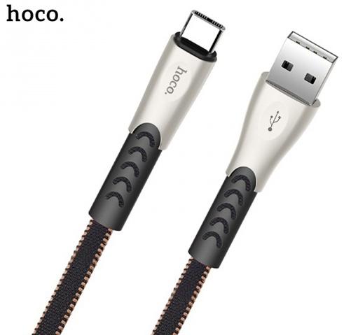 HOCO U48 adatátvitel adatkábel és töltő (Type-C, 120 cm, gyorstöltés támogatás, szőtt / cipőfűző minta) FEKETE