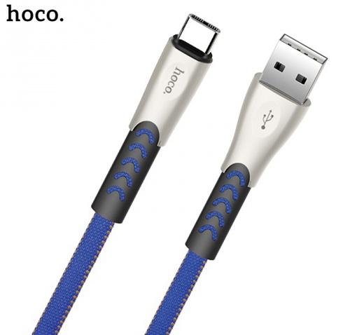 HOCO U48 adatátvitel adatkábel és töltő (Type-C, 120 cm, gyorstöltés támogatás, szőtt / cipőfűző minta) SÖTÉTKÉK