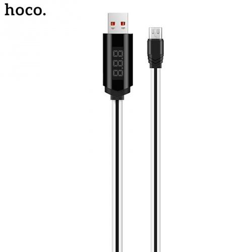 HOCO U29 adatátvitel kábel és töltő (microUSB, 100 cm, törésgátló, időzítő, LED kijelző, gyorstöltés támogatás) FEHÉR