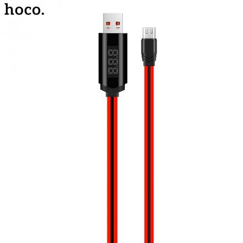 HOCO U29 adatátvitel kábel és töltő (microUSB, 100 cm, törésgátló, időzítő, LED kijelző, gyorstöltés támogatás) PIROS