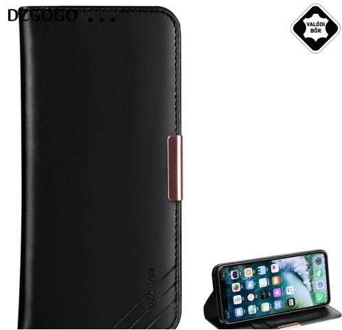 APPLE IPhone X 5.8 /APPLE IPhone XS 5.8 DZGOGO ROYALE II tok álló, valódi bőr (aktív flip, oldalra nyíló, bankkártya tartó) FEKETE	