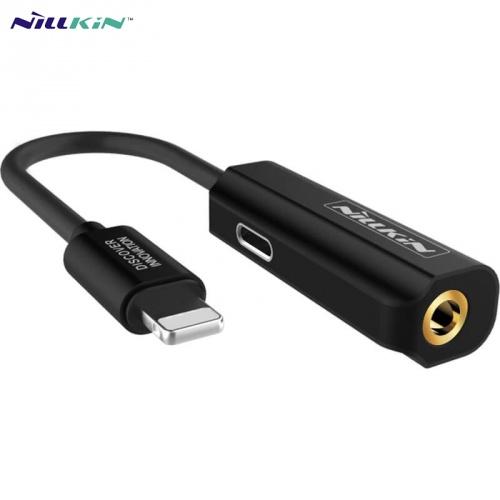 NILLKIN ROCKPOWER adapter kábel (Lightning 8pin, 3.5mm jack csatlakozó) FEKETE	