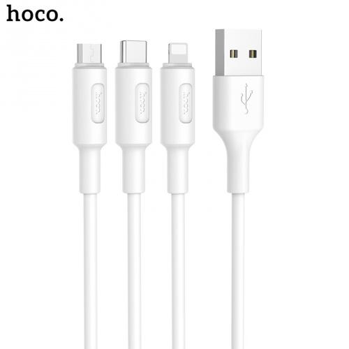 HOCO X25 töltőkábel 3in1 (lightning 8 pin, microUSB, Type-C, 100 cm) FEHÉR