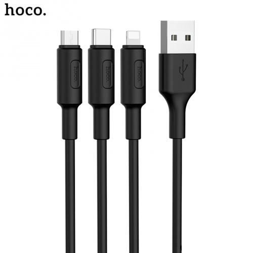 HOCO X25 töltőkábel 3in1 (lightning 8 pin, microUSB, Type-C, 100 cm) FEKETE