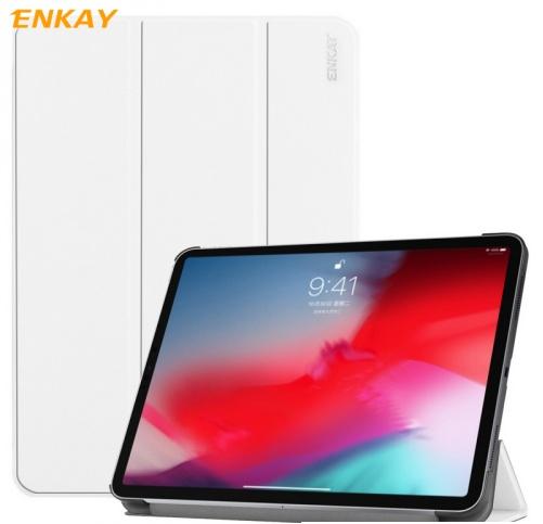 APPLE IPAD Pro 11 (2018) ENKAY tok álló, bőr hatású (aktív flip, oldalra nyíló, TRIFOLD asztali tartó funkció, Apple Pen töltés támogatás) FEHÉR