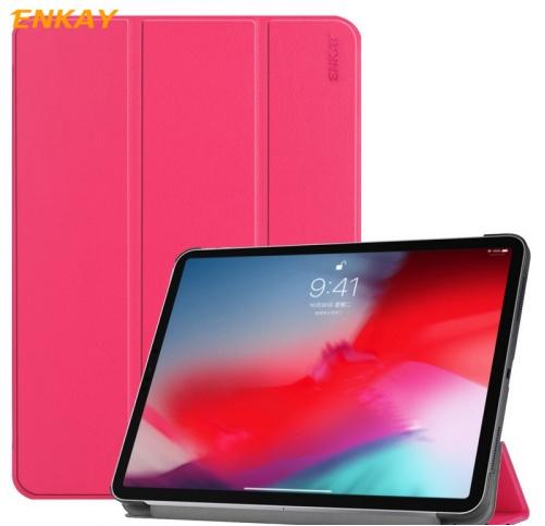 APPLE IPAD Pro 11 (2018) ENKAY tok álló, bőr (aktív flip, oldalra nyíló, TRIFOLD asztali tartó funkció, Apple Pen töltés támogatás) RÓZSASZÍN