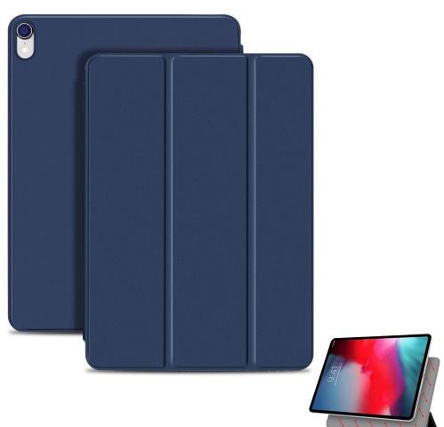 APPLE IPAD Pro 11 (2018) Tok álló, bőr (aktív flip, mágneses rögzítés, oldalra nyíló, TRIFOLD asztali tartó funkció) SÖTÉTKÉK	