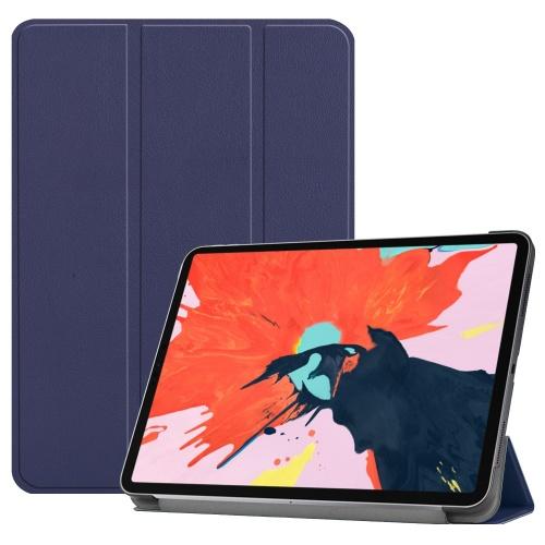 APPLE IPAD Pro 12.9 (2018) Tok álló, bőr (aktív flip, oldalra nyíló, TRIFOLD asztali tartó funkció) SÖTÉTKÉK	