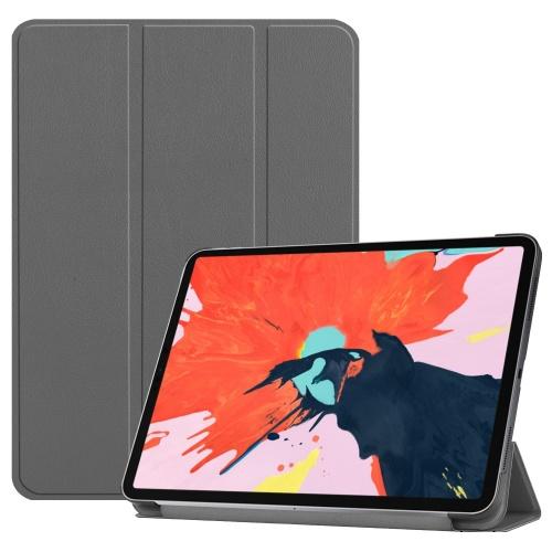 APPLE IPAD Pro 12.9 (2018) Tok álló, bőr (aktív flip, oldalra nyíló, TRIFOLD asztali tartó funkció) SZÜRKE	