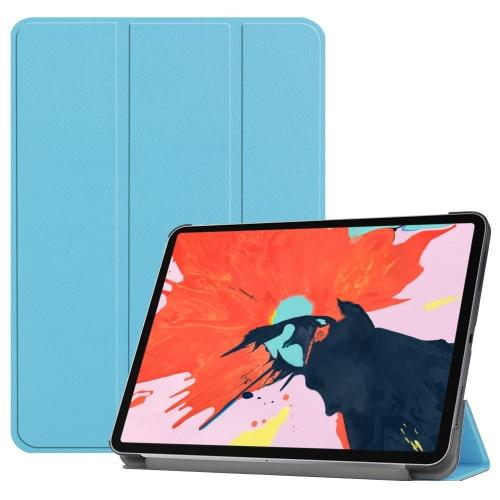 APPLE IPAD Pro 12.9 (2018) Tok álló, bőr (aktív flip, oldalra nyíló, TRIFOLD asztali tartó funkció) VILÁGOSKÉK	
