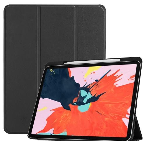 APPLE IPAD Pro 12.9 (2018) Tok álló, bőr (aktív flip, oldalra nyíló, TRIFOLD asztali tartó funkció, Apple Pencil tartó) FEKETE	