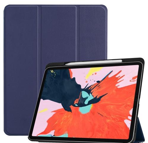  APPLE IPAD Pro 12.9 (2018) Tok álló, bőr (aktív flip, oldalra nyíló, TRIFOLD asztali tartó funkció, Apple Pencil tartó) SÖTÉTKÉK	