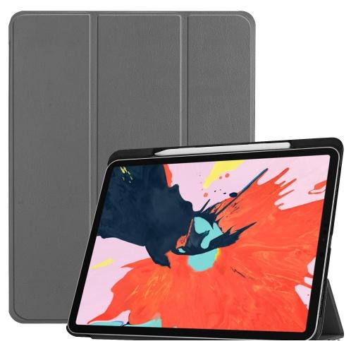 APPLE IPAD Pro 12.9 (2018) Tok álló, bőr (aktív flip, oldalra nyíló, TRIFOLD asztali tartó funkció, Apple Pencil tartó) SZÜRKE	