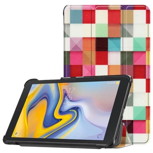 SAMSUNG Galaxy Tab A 8.0 (2018) (SM-T380) Tok álló, bőr (aktív flip, oldalra nyíló, TRIFOLD asztali tartó funkció, négyzetminta) SZÍNES	