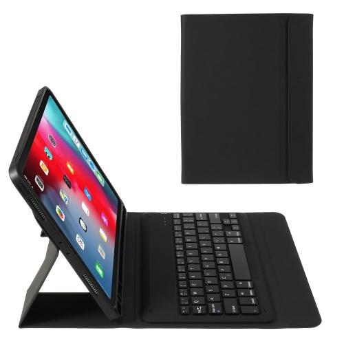 APPLE IPAD Pro 11 (2018) Tok álló, bőr (FLIP, bluetooth billentyűzet, asztali tartó funkció, QWERTY, angol nyelvű) FEKETE	