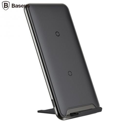 BASEUS asztali töltő állvány (vezeték nélküli töltés, QI Wireless, 10W, három tekercses, gyorstöltés támogatás) FEKETE	