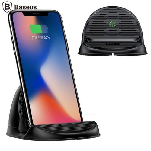 BASEUS asztali töltő állvány (vezeték nélküli töltés, QI Wireless, 10W, ventillátor, gyorstöltés támogatás) FEKETE	