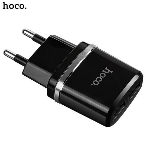 HOCO C12 hálózati töltő 2 x USB aljzat (5V / 2400mA, kábel nélkül) FEKETE	