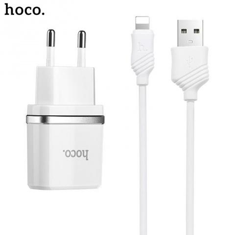 HOCO C12 hálózati töltő 2 x USB aljzat (5V / 2400mA, microUSB kábel) FEHÉR	
