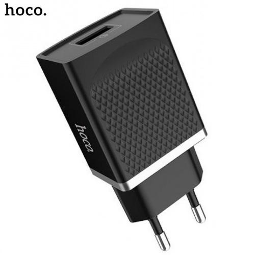 HOCO C42A hálózati töltő USB aljzat (5V / 2400mA, 18W, gyorstöltés támogatás, kábel nélkül) FEKETE	