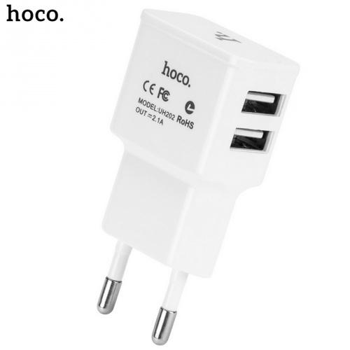 HOCO UH202 hálózati töltő 2 x USB aljzat (5V / 2000mA, kábel nélkül) FEHÉR	