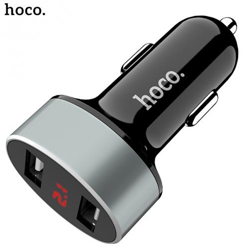 HOCO Z26 szivargyújtó töltő/autós töltő 2 x USB aljzat (5V / 2100mA, gyorstöltés támogatás, LED kijelző) FEKETE	