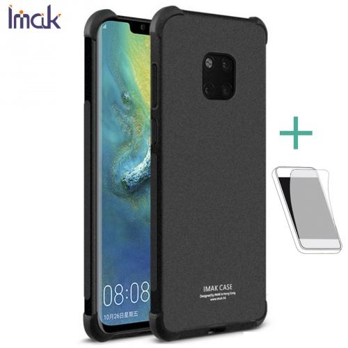 HUAWEI Mate 20 Pro IMAK telefonvédő gumi / szilikon (közepesen ütésálló, légpárnás sarok, matt + képernyővédő fólia) FEKETE	