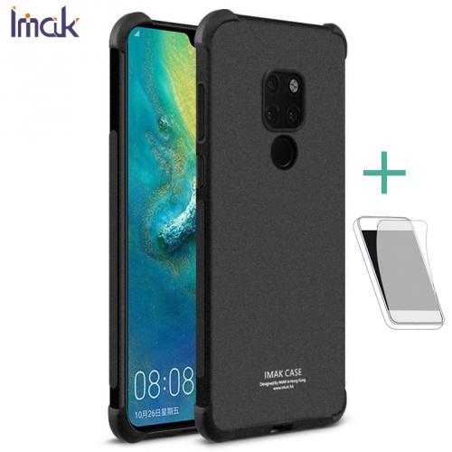 HUAWEI Mate 20 IMAK telefonvédő gumi / szilikon (közepesen ütésálló, légpárnás sarok, matt + képernyővédő fólia) FEKETE	