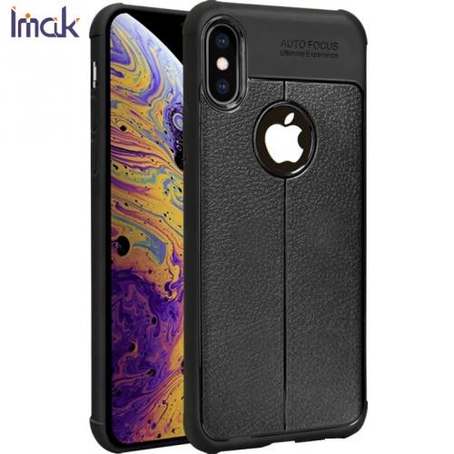 APPLE IPhone X 5.8 /APPLE IPhone XS 5.8 IMAK VEGA telefonvédő gumi / szilikon (közepesen ütésálló, bőrhatás, varrás minta, légpárnás sarok, logó kivágás) FEKETE	