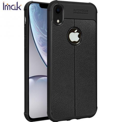 APPLE IPhone XR 6.1 IMAK VEGA telefonvédő gumi / szilikon (közepesen ütésálló, bőrhatás, varrás minta, légpárnás sarok, logó kivágás) FEKETE	