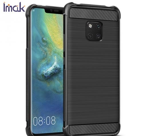 HUAWEI Mate 20 Pro IMAK VEGA telefonvédő gumi / szilikon (közepesen ütésálló, légpárnás sarok, szálcsiszolt, karbonminta) FEKETE	