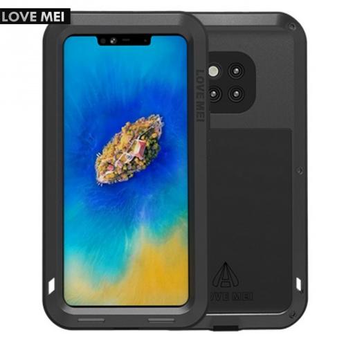 HUAWEI Mate 20 Pro LOVE MEI Powerful defender telefonvédő gumi (ütésálló, Gorilla Glass üveg, fém keret) FEKETE	