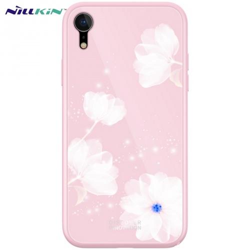 APPLE IPhone XR 6.1 NILLKIN TEMPERED PLAID telefonvédő szilikon keret (BUMPER, edzett üveg hátlap, 2.5D, virágminta) RÓZSASZÍN	