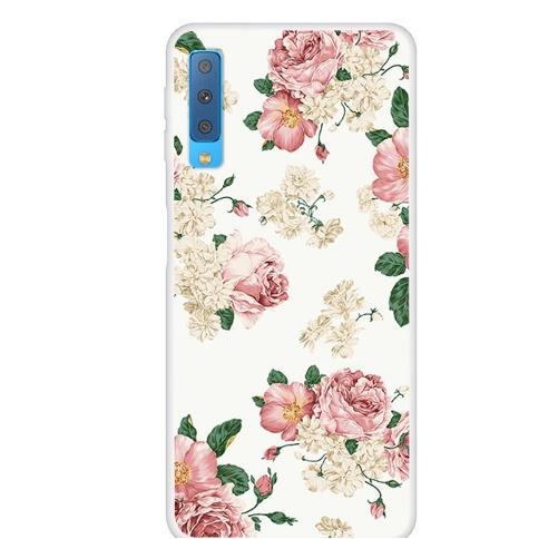 SAMSUNG Galaxy A7 (2018) SM-A750F Telefonvédő gumi / szilikon (bazsarózsa minta) FEHÉR	