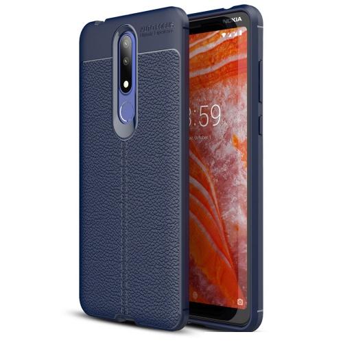 NOKIA 3.1 Plus Telefonvédő gumi / szilikon (közepesen ütésálló, bőrhatás, varrás minta) SÖTÉTKÉK	