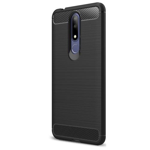 NOKIA 3.1 Plus Telefonvédő gumi / szilikon (közepesen ütésálló, légpárnás sarok, szálcsiszolt, karbonminta) FEKETE	