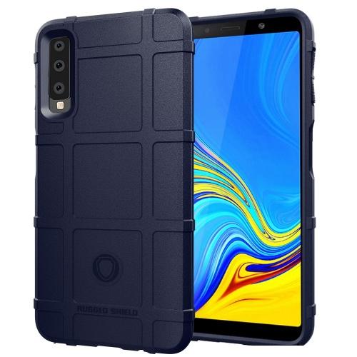 SAMSUNG Galaxy A7 (2018) SM-A750F Telefonvédő gumi / szilikon (közepesen ütésálló, négyzet minta) SÖTÉTKÉK	