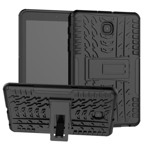 SAMSUNG Galaxy Tab A 8.0 (2018) (SM-T380) Defender műanyag telefonvédő (gumi / szilikon belső, kitámasztó, autógumi minta) FEKETE	