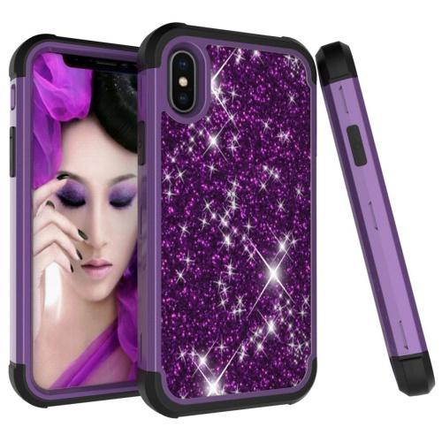 APPLE IPhone XS Max 6.5 Defender műanyag telefonvédő (közepesen ütésálló, gumi / szilikon belső, műanyag keret, flitteres) LILA	