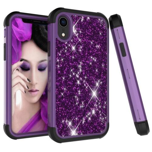 APPLE IPhone XR 6.1 Defender műanyag telefonvédő (közepesen ütésálló, gumi / szilikon belső, műanyag keret, flitteres) LILA	